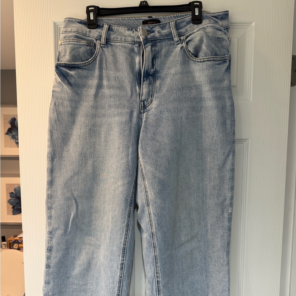 Quince Women's Wide Leg Cropped Jeans in Light Blue